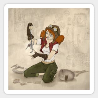 Steampunk Girl Illustration Sticker